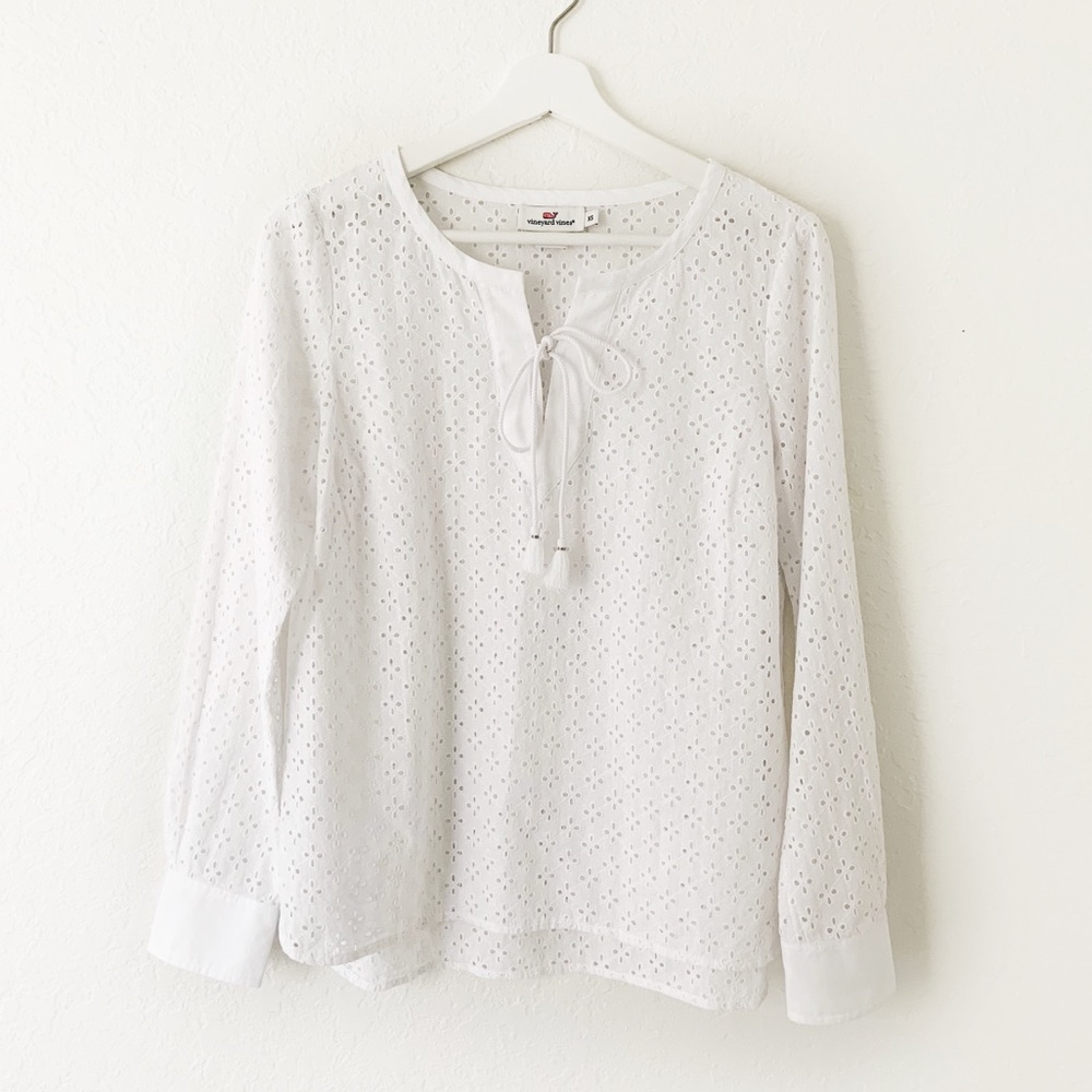 Vineyard Vines White Eyelet Long Sleeve Top